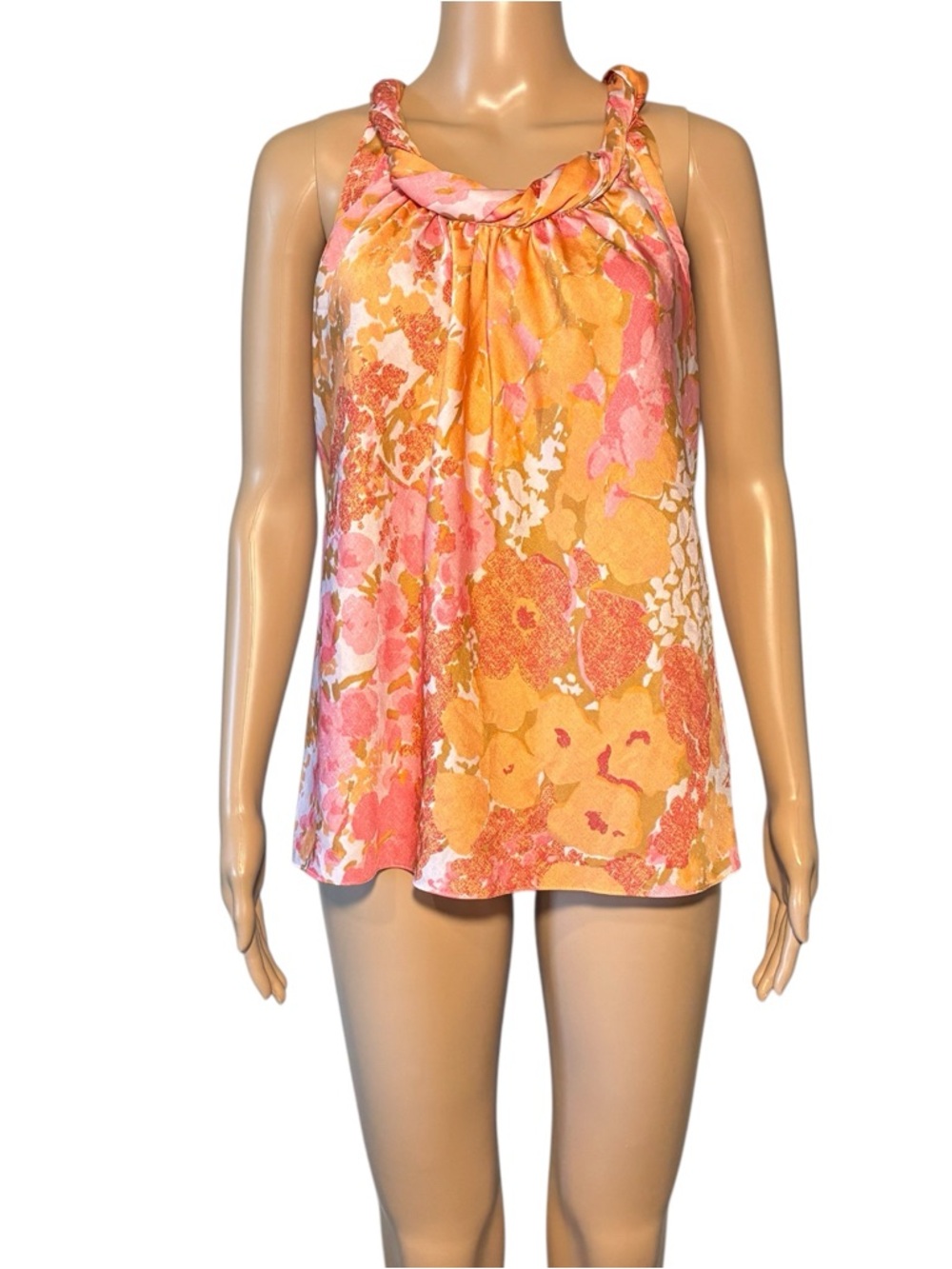 Talbots Women's Blouse Size 6 Colorful Floral Sleeveless Halter Tunic Pullover